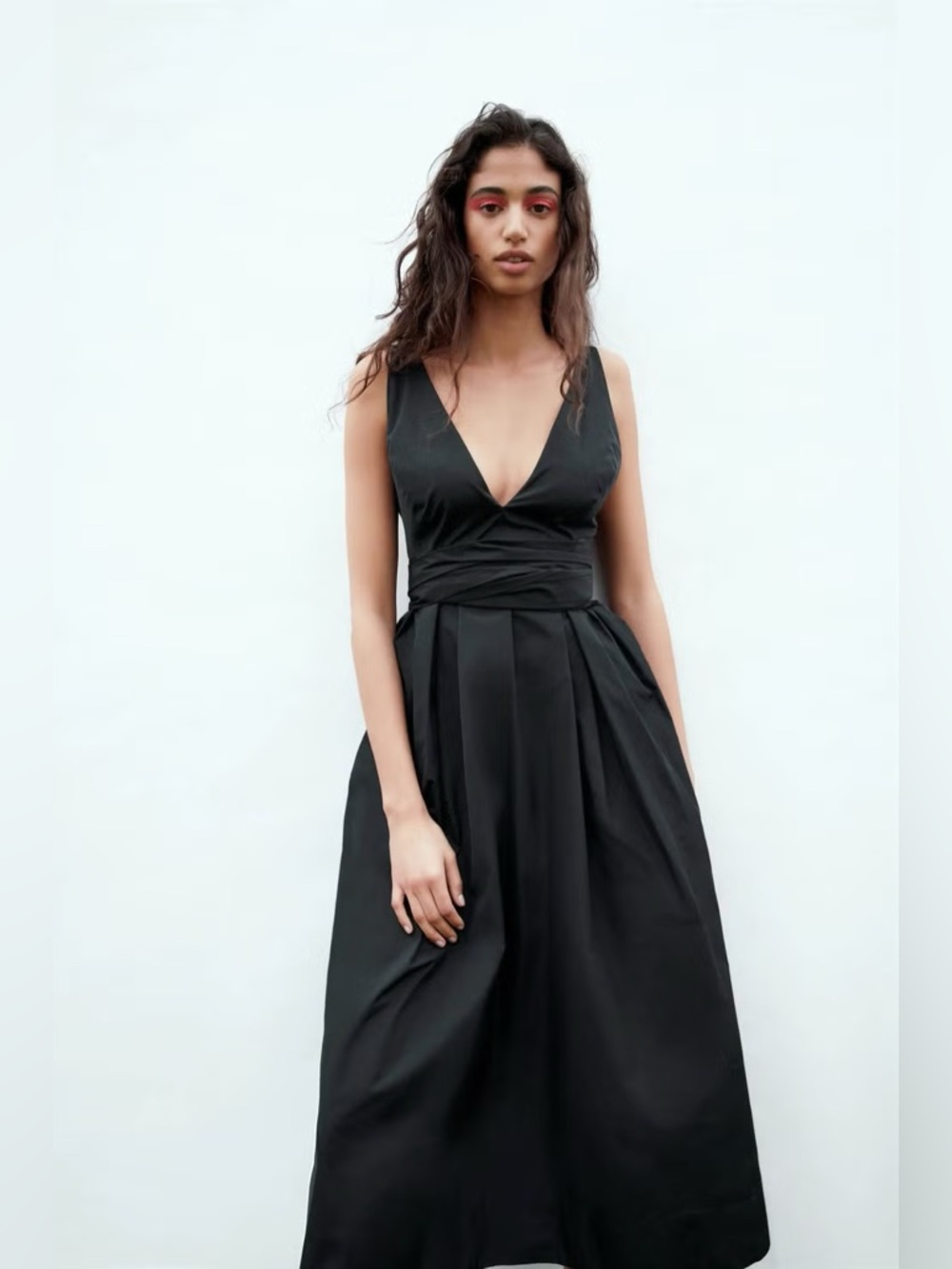 NWT! 🖤 Zara Black Taffeta Tie Waist Maxi Dress, Size L